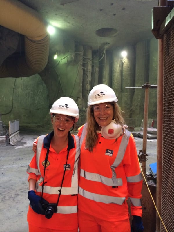 Rebecca Hossack with Laura Jordan building a crossrail tunnel