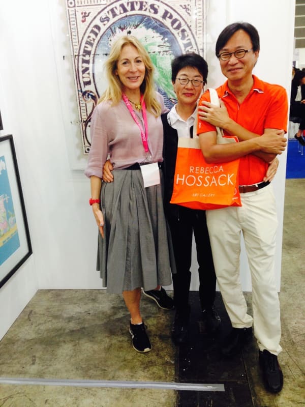 Rebecca Hossack with Maureen Ahn and Gene Kim in Hong Kong
