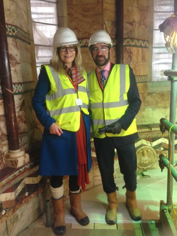 Rebecca Hossack with Councillor Jonathan Glanz in Fitzrovia Chapel