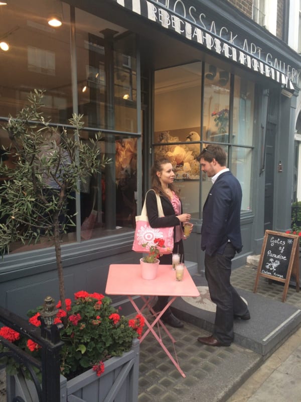 Beatrice Sartirana and Charles Robinson outside the Rebecca Hossack Art Gallery