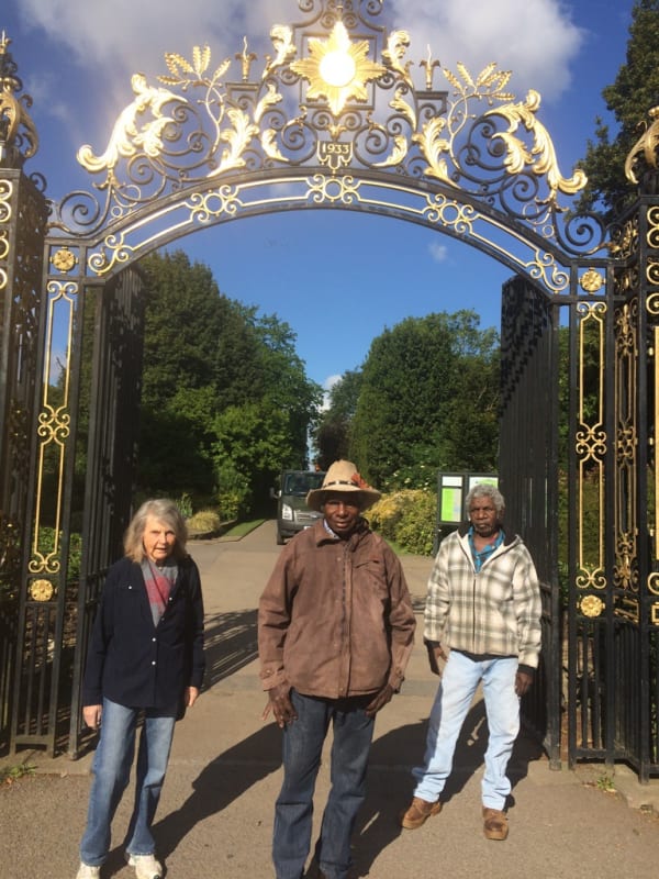 Pat Lowe, Mervyn Street and David Njuguna in London for Jumu: Artists of Fitzroy Crossing Exhibition