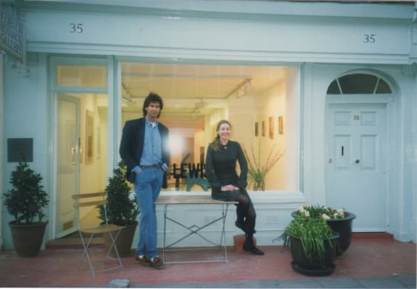 Rebecca Hossack outside Rebecca Hossack Art Gallery at 35 Windmill Street