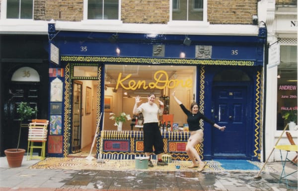 Preparing Rebecca Hossack Art Gallery for Ken Done's exhibition