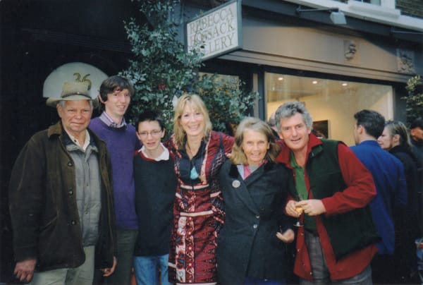 Rebecca Hossack, Matthew Sturgis, Pat Lowe and Herb Wharton outside the Rebecca Hossack Art Gallery