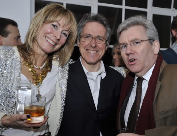 Rebecca Hossack, Griff Rhys Jones, Camden Councillor Andrew Marshall at Rebecca Hossack Gallery's 20th Anniversary Party