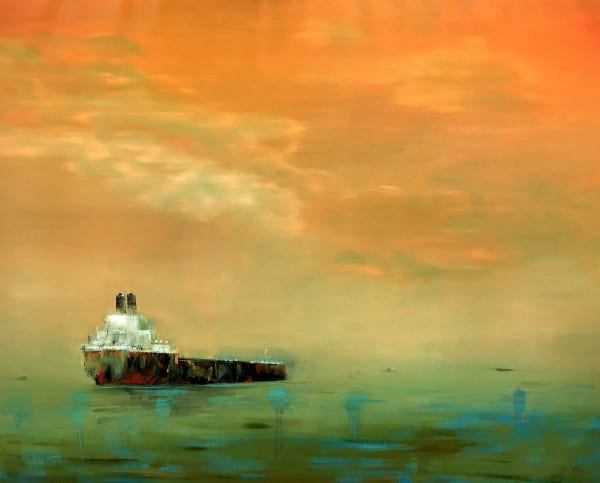 Oil tanker ship by Anne Penman Sweet exhibited at the Rebecca Hossack Art Gallery