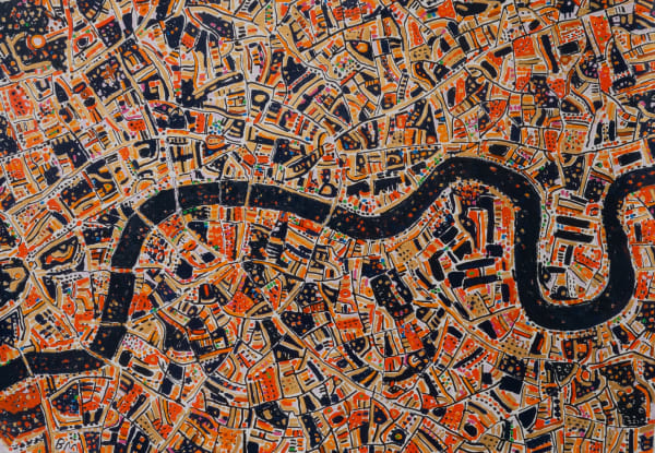 Painting on London by contemporary artist Barbara Macfarlane, available at Rebecca Hossack Art Gallery