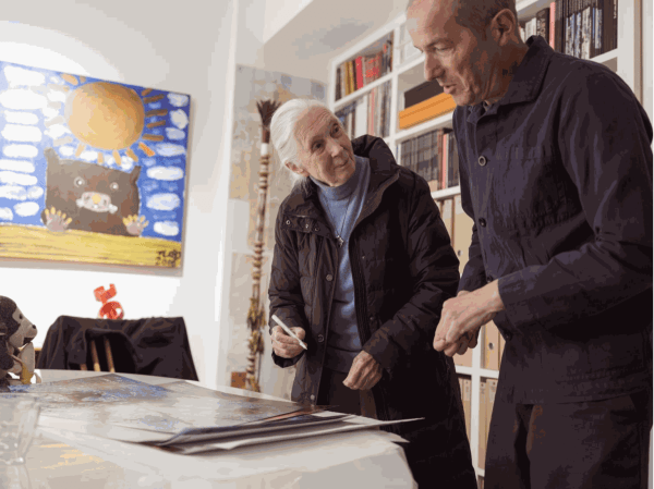 Dame Jane Goodall DBE and Jim Naughten at the Rebecca Hossack Art Gallery