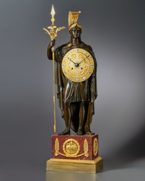 Gérard-Jean Galle (attributed to), A late Empire mantel Clock representing Pallas Athena attributed to Gérard-Jean Galle , Paris, date circa 1820