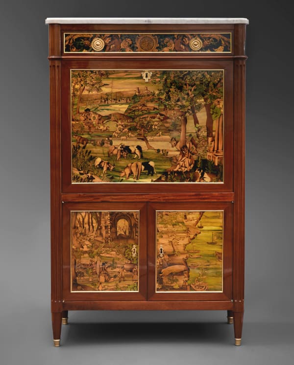 Unknown, A Louis XVI mahogany secrétaire à abattant with late sixteenth or early seventeenth century inset, Paris, date circa 1780