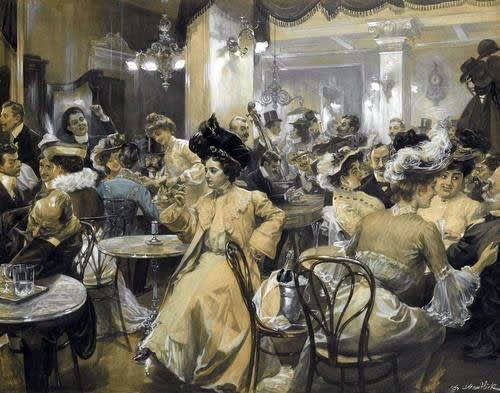 August Mandlick, Austro-Hungarian scene in a bar, Vienna, date circa 1915