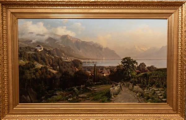 Adolf Christian Franz Müller, Oil painting "Château de Châtelard above the village of Tavel with Montreux and Lake Geneva beyond ", 1878