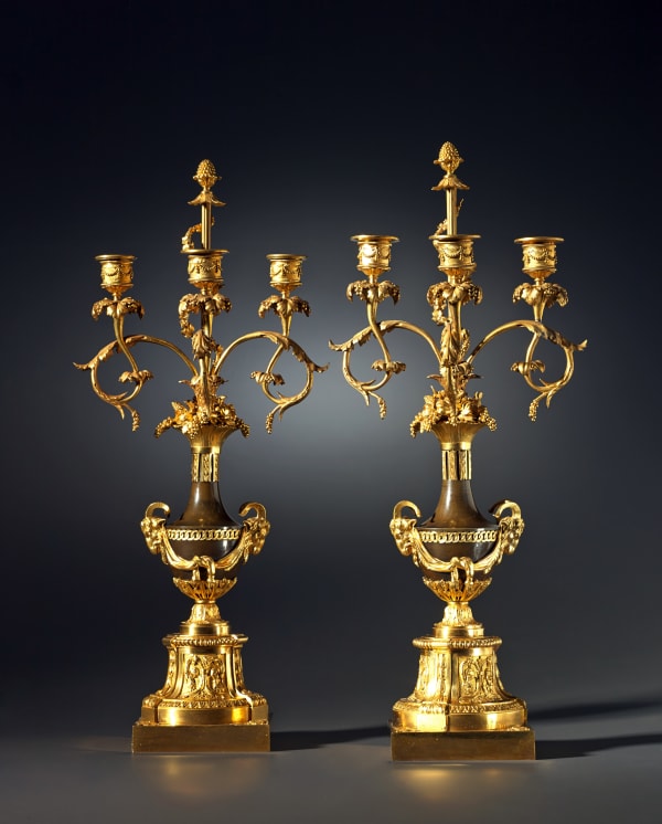 Unknown, A pair of Louis XVI three-light figural candelabra, Paris, date circa 1785