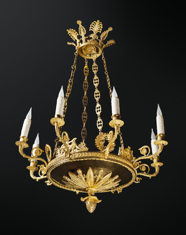 Andrei Schreiber (attributed to), A Russian Empire eight-light chandelier attributed to the bronzier Andrei Schreiber, Saint Petersburg, date circa 1815-20