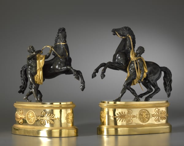 Guillaume I Coustou, A pair of Empire statuettes based on models of the Marly Horses by Guillaume I Coustou, Paris, date circa 1810-20