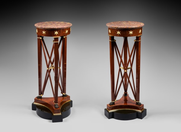Jacob-Desmalter (attributed to), A pair of Empire pedestal sellettes à bande croisée attributed to Jacob-Desmalter et Cie, after a design by Charles Percier, Paris, date circa 1805-1810