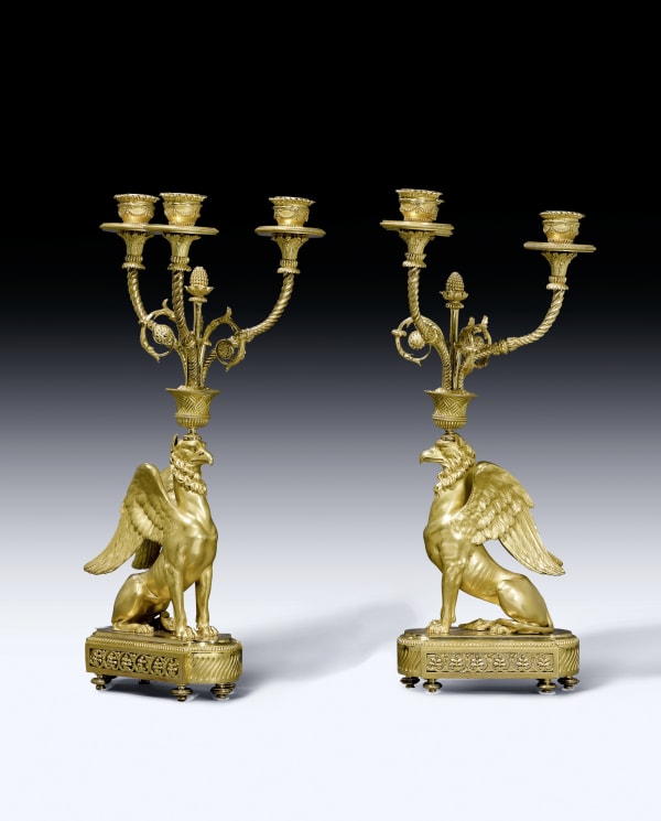 François Rémond (attributed to), A pair of Empire three-light candelabra, known as ‘candélabres au griffon’ attributed to François Rémond, Paris, date circa 1805