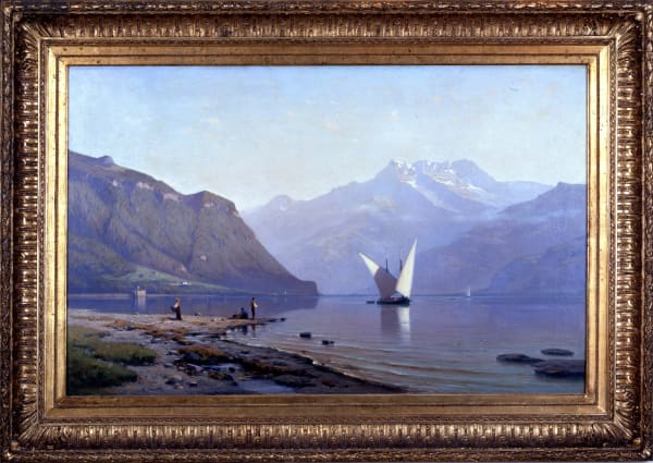 August Louis Veillon (1834-1890), “Figures beside Lac Léman” by August Louis Veillon