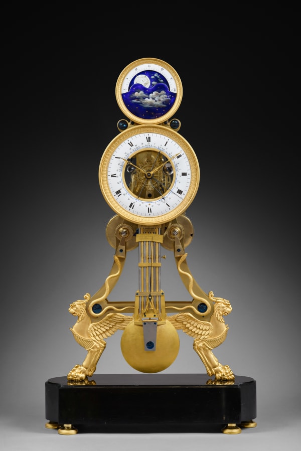 Joseph Coteau (attributed to), A large Directoire/Empire skeleton clock of month duration, dials attributed to either Joseph Coteau or Etienne Gobin, known as Dubuisson, Paris, date circa 1795-1805