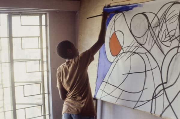 Kristian Romare (Swedish, 1926–2015). Everlyn Nicodemus in her studio in Sweden, 1986. Personal archive of the artist. Digitization courtesy of the National Galleries of Scotland