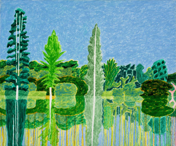 Adrian Berg RA (1929-2011) Second Lake, Sheffield Park Garden, Sussex Weald, 24th & 27th August 2002, oil on canvas, 63.5 x 76.2cm