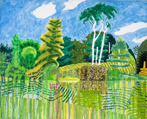 Adrian Berg RA (1929-2011) Second Lake, Sheffield Park Garden, Sussex Weald, 15th & 16th August 2002, oil on canvas, 53.3 x 66cm