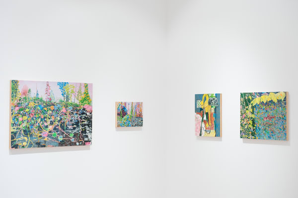 David Price | The Dingles | 2017 | 70 x 100cms David Price | Midden | 2017 | 30 x 40cms David Price | Rubber Chicken Painting (after Picasso) | 2017 | 70 x 100cms David Price | Still Life in Mobile Homes | 2017 | 50 x 60cms (from left)