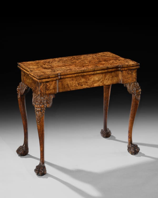 A GEORGE II FIGURED WALNUT CARD TABLE , English, circa 1735