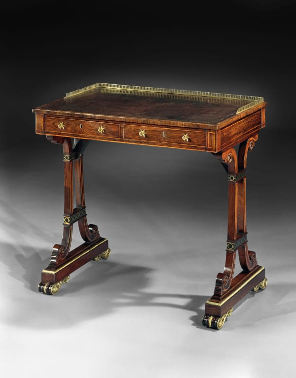 A REGENCY BRASS INLAID ROSEWOOD WRITING TABLE, English, circa 1810