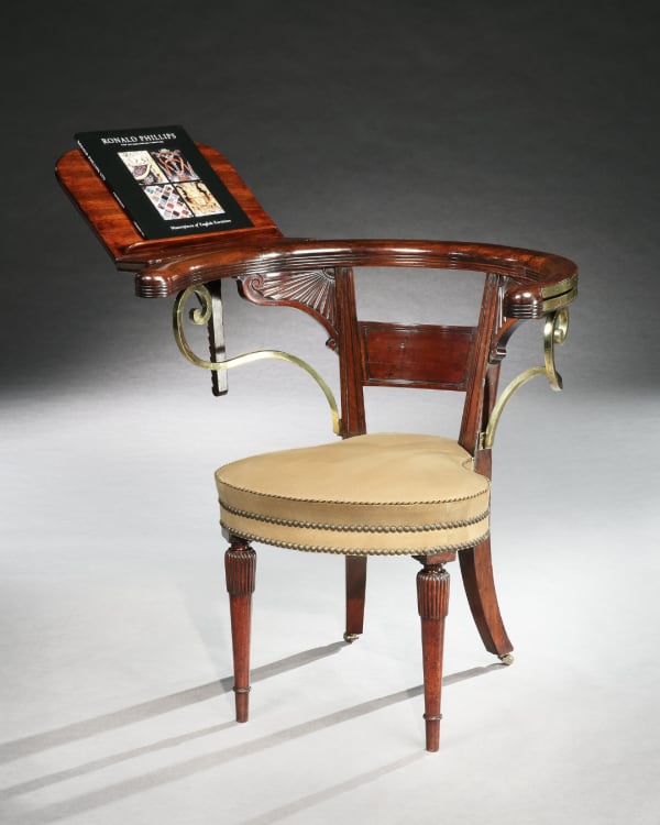 A REGENCY BRASS MOUNTED MAHOGANY READING CHAIR