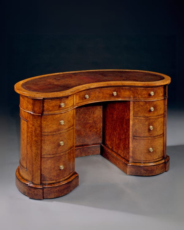 A VICTORIAN BURR WALNUT KIDNEY DESK, English, circa 1860