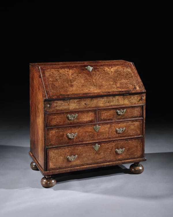 A GEORGE I BURR WALNUT BUREAU, English, circa 1705