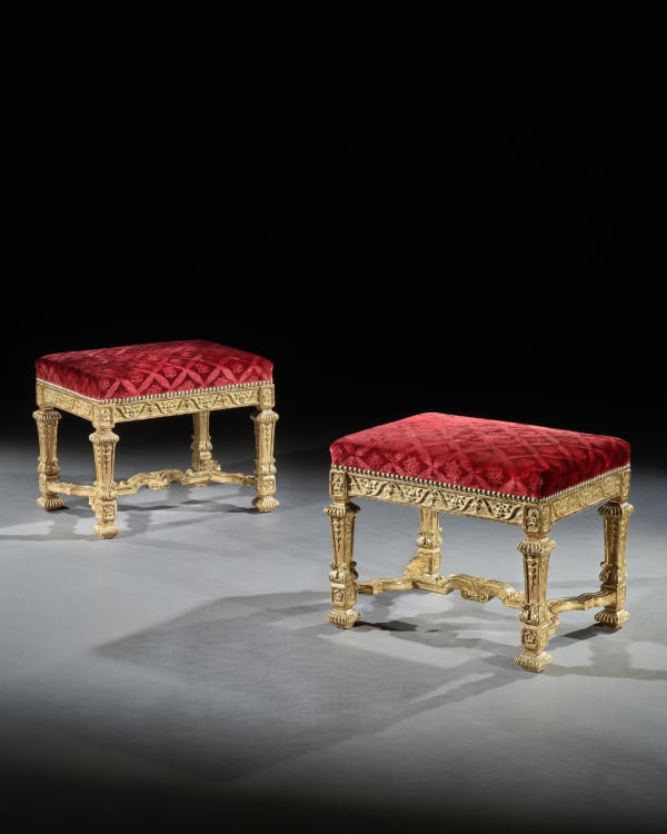 A PAIR OF LOUIS XIV GILTWOOD STOOLS, French, circa 1700