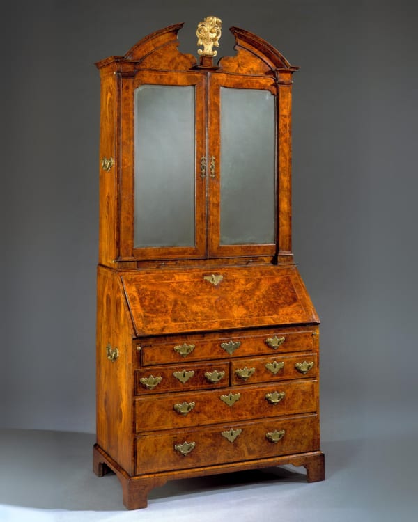 A GEORGE II WALNUT BUREAU BOOKCASE