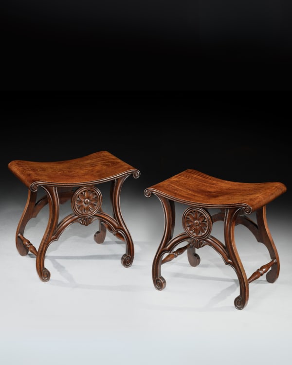 A PAIR OF GEORGE III MAHOGANY STOOLS , English, circa 1765