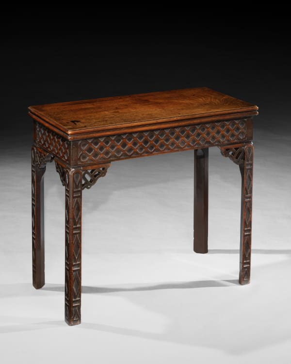 A GEORGE III MAHOGANY CONCERTINA ACTION CARD TABLE, English, circa 1760