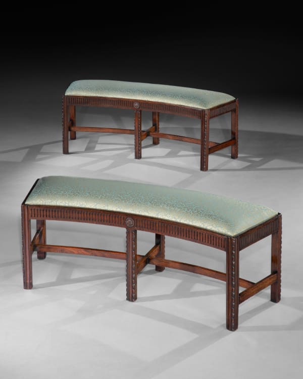 A PAIR OF GEORGE III MAHOGANY CURVED BENCHES , English, circa 1770