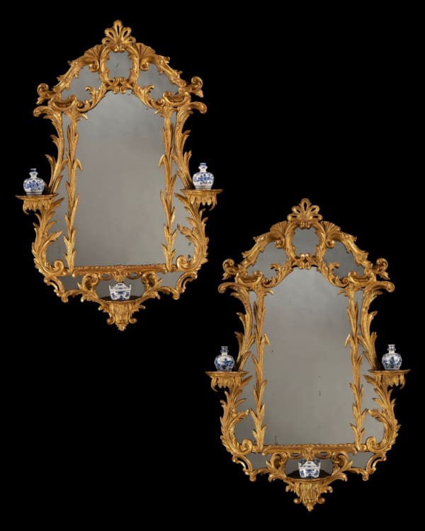 A PAIR OF GEORGE III GILTWOOD MIRRORS WITH BRACKETS, English, circa 1770