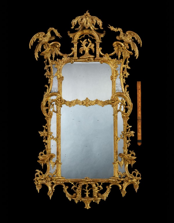 A SMALL GEORGE III GILTWOOD BORDER GLASS PIER MIRROR, English, circa 1765