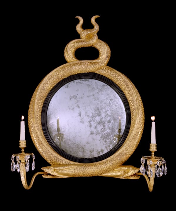 A REGENCY GILTWOOD CONVEX MIRROR, English, circa 1815