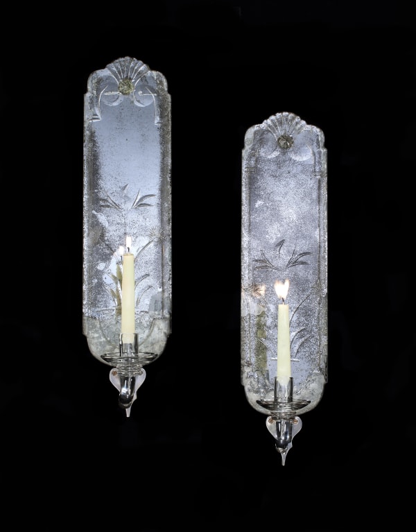 A PAIR OF QUEEN ANNE ENGRAVED GLASS GIRANDOLES