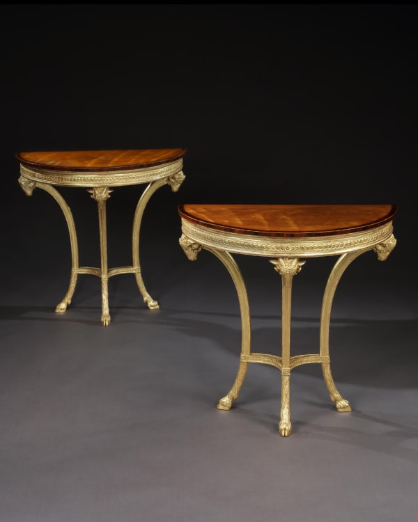 A PAIR OF GEORGE III SATINWOOD PIER TABLES