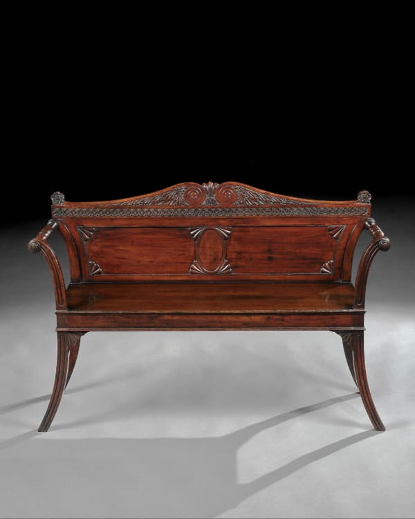 AN IRISH GEORGE III MAHOGANY HALL SEAT , Irish, circa 1790
