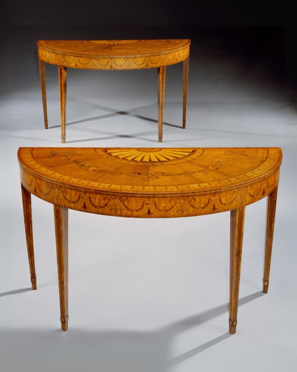 A PAIR OF GEORGE III SATINWOOD SIDE TABLES