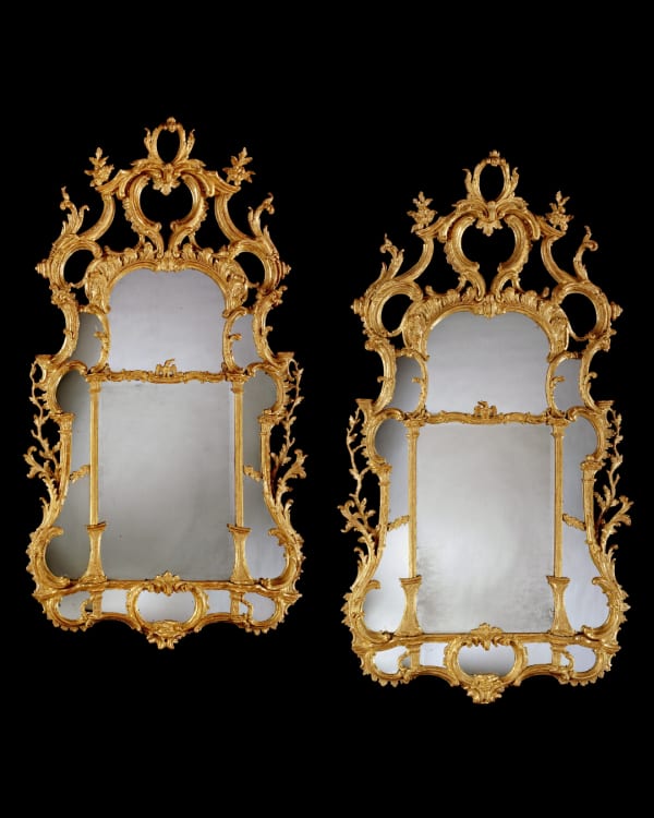 A LARGE PAIR OF GEORGE III GILTWOOD MIRRORS