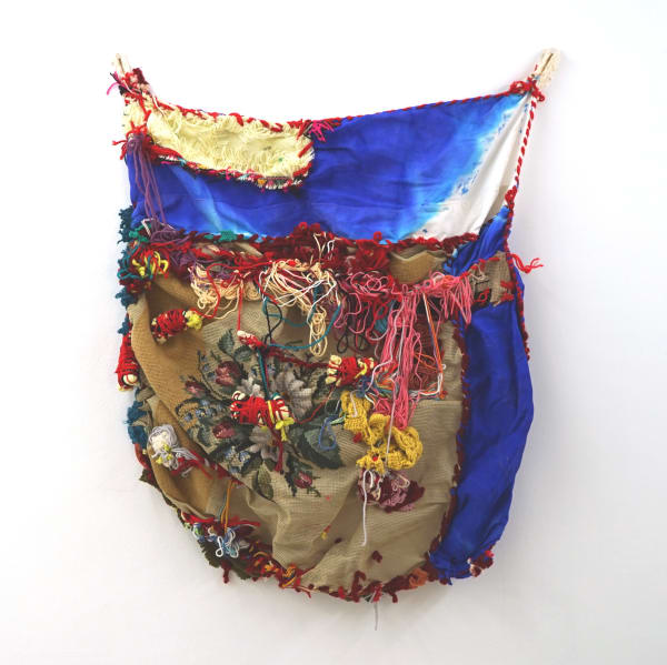 Hyacinthe Ouattara, Fragility I, 2024, Crochet, ink on fabric, ribbons,, nails and cotton threads, 70 x 58 cm. 27 1/2 x 22 7/8 in.