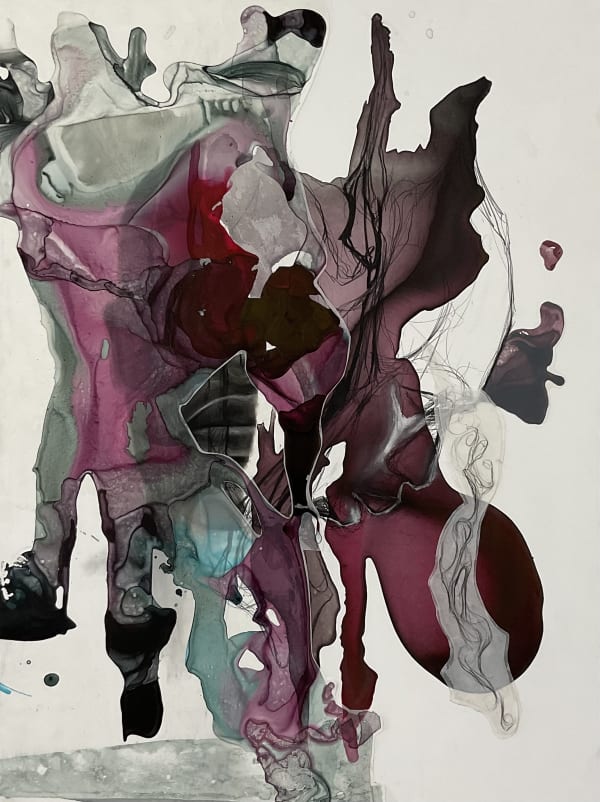 Imo Nse Imeh, Other World Liturgies, 2024, Charcoal, India ink, acrylic ink, colored pencil, mylar, on gesso board, 76.2 x 101.6 cm (30 x 40 in)