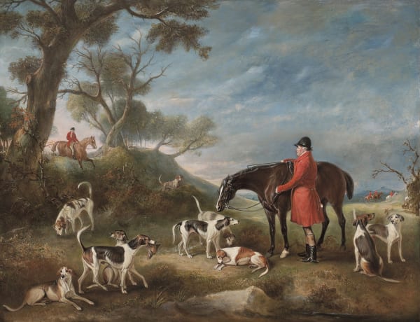 The Burton Hunt, M.F.H. Sir Richard Sutton with Hunstmen Banks, Wright and the Hound Comus