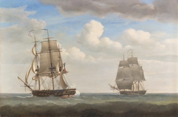 Captain Jeremiah Coghlan's ship the 'Renard' engaging the French privateer the 'General Ernouf' off Haiti, 1805; The destruction of the 'General Ernouf' by the 'Renard'