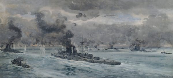 The Battle of Jutland; the height of the action in the early evening of 31st May, 1916